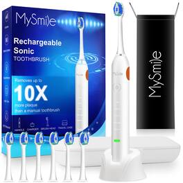 MySmile - Elite Rechargeable Sonic Toothbrush with 5 Modes - 6 Brush Heads - Travel Case - White