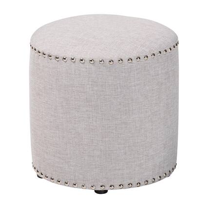 Front. Baxton Studio - Rosine Modern and Contemporary Fabric Upholstered Nail Trim Ottoman - Light Grey.