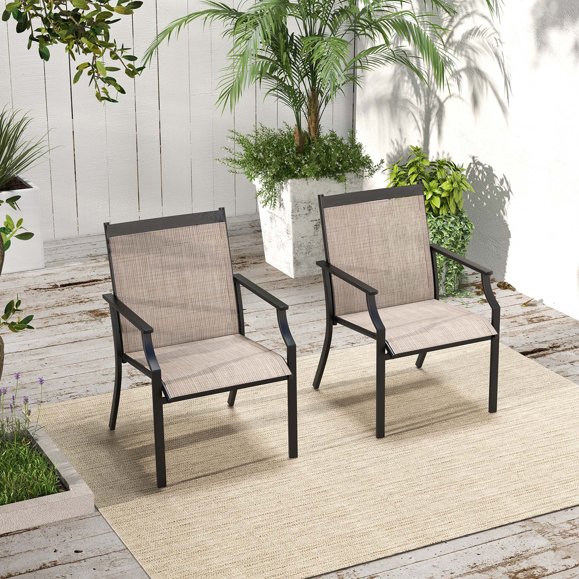 Alt View 3. Costway - Costway 4 Pieces Patio Dining Chairs Large Outdoor Chairs Breathable Seat & Metal Frame - Coffee.