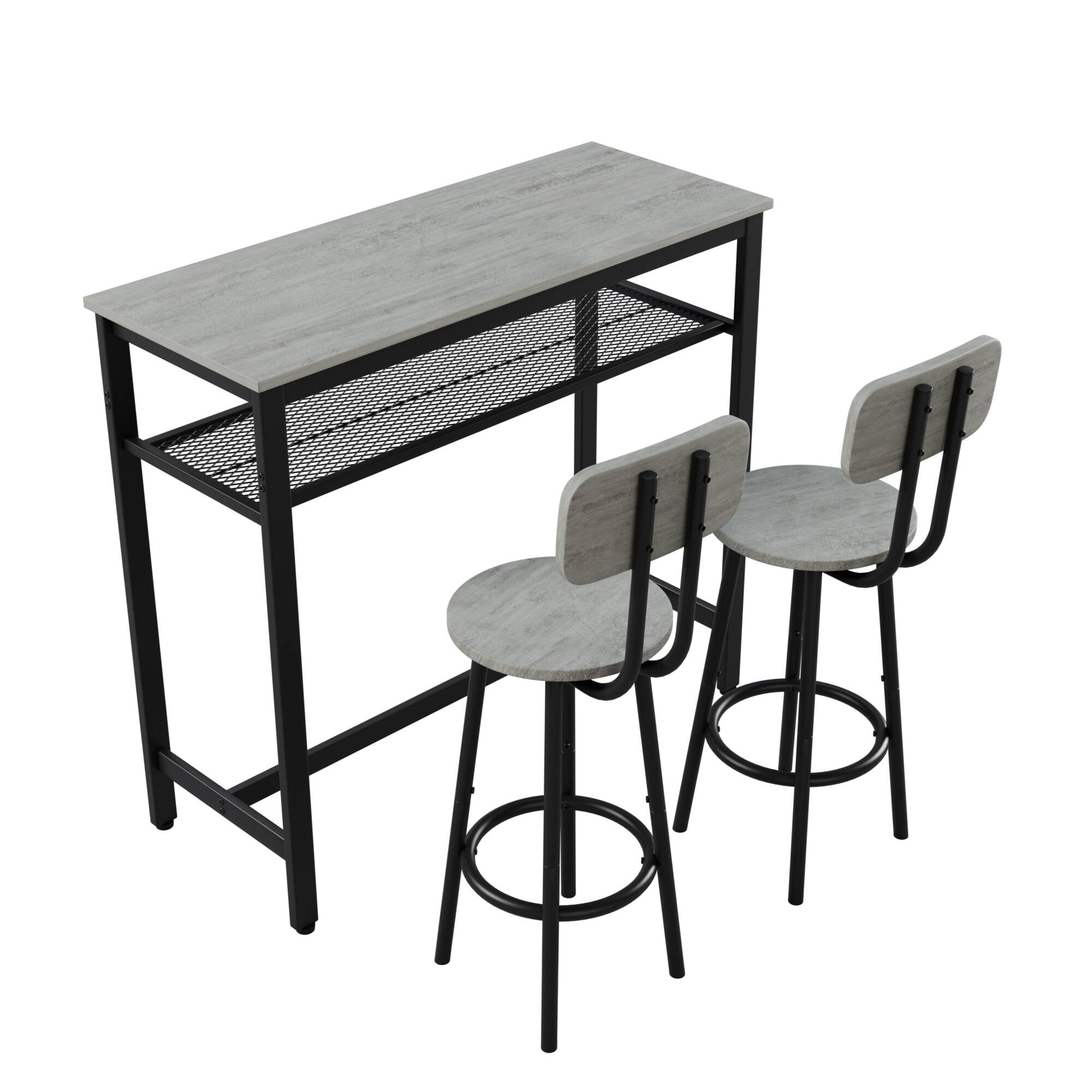 Alt View 5. APRILSOUL - Bar Table and Chairs Set Square Table 2 Stools Dining Pub Set 2 Space Saving Grey - Grey.