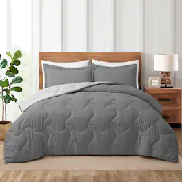 Peace Nest - 3-Piece Lightweight Reversible Down Alternative Comforter Sets with Pillowcases - Dark Gray/Light Gray