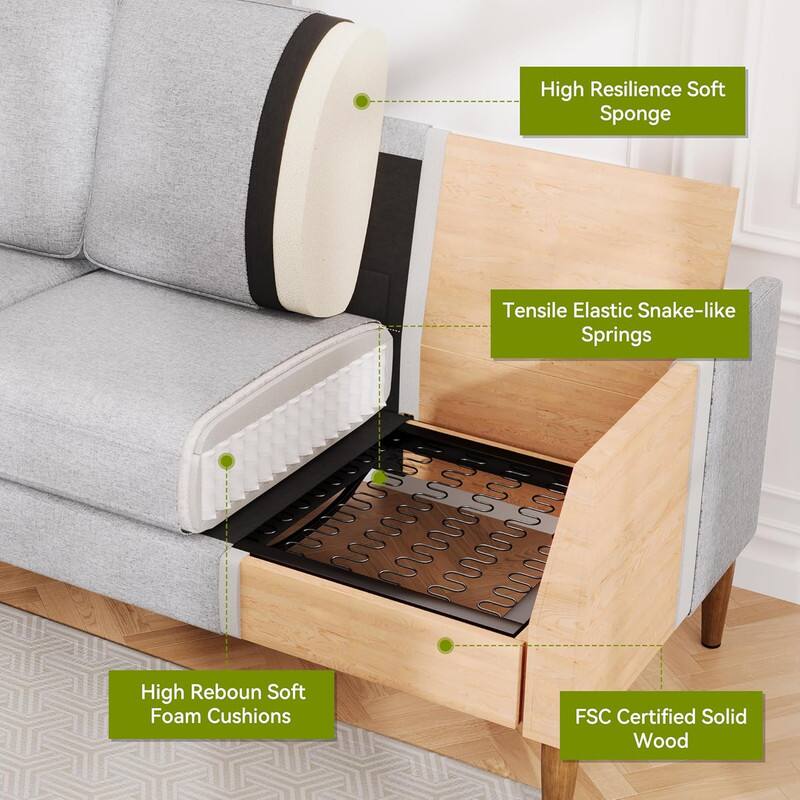 - High Resilience Soft Sponge
- Tensile Elastic Snake-like Springs
- High Rebound Soft Foam Cushions
- FSC Certified Solid Wood