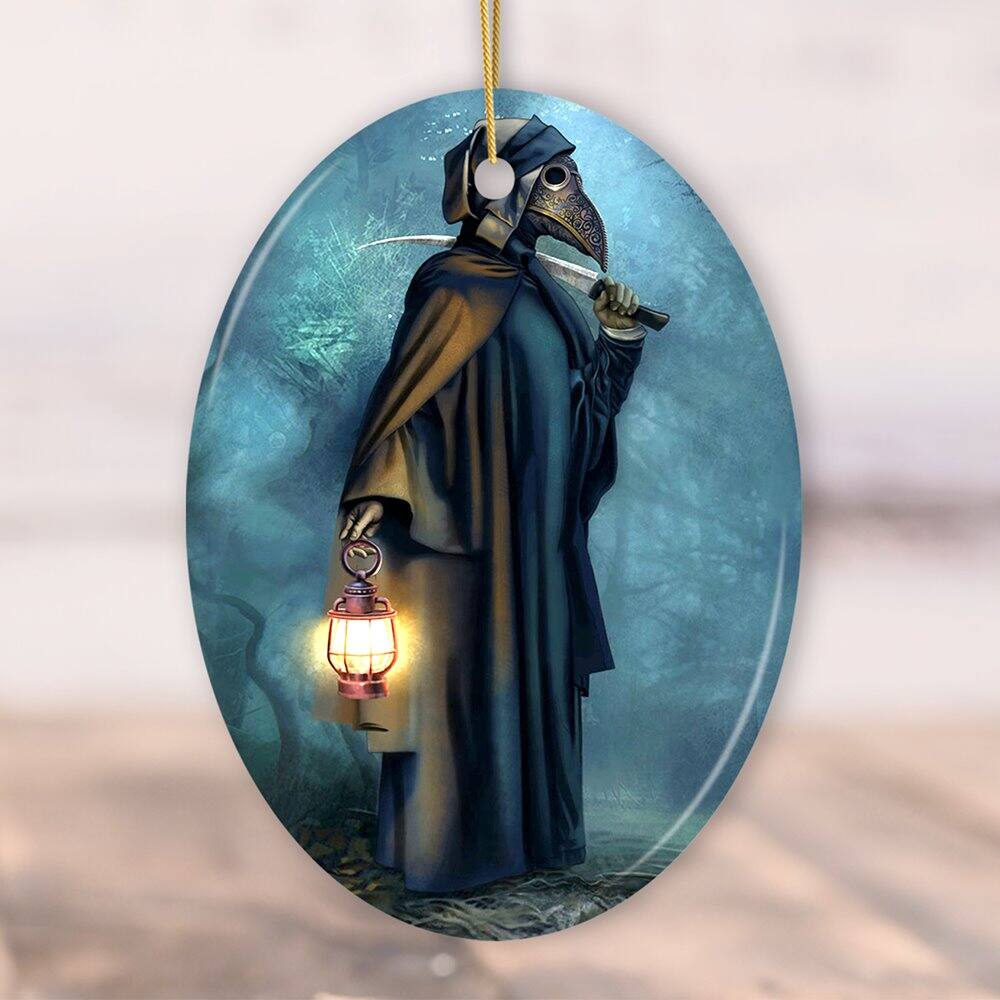 Back. OrnamentallyYou - Plague Doctor Grim Reaper Ornament Oval - Multi-colored.