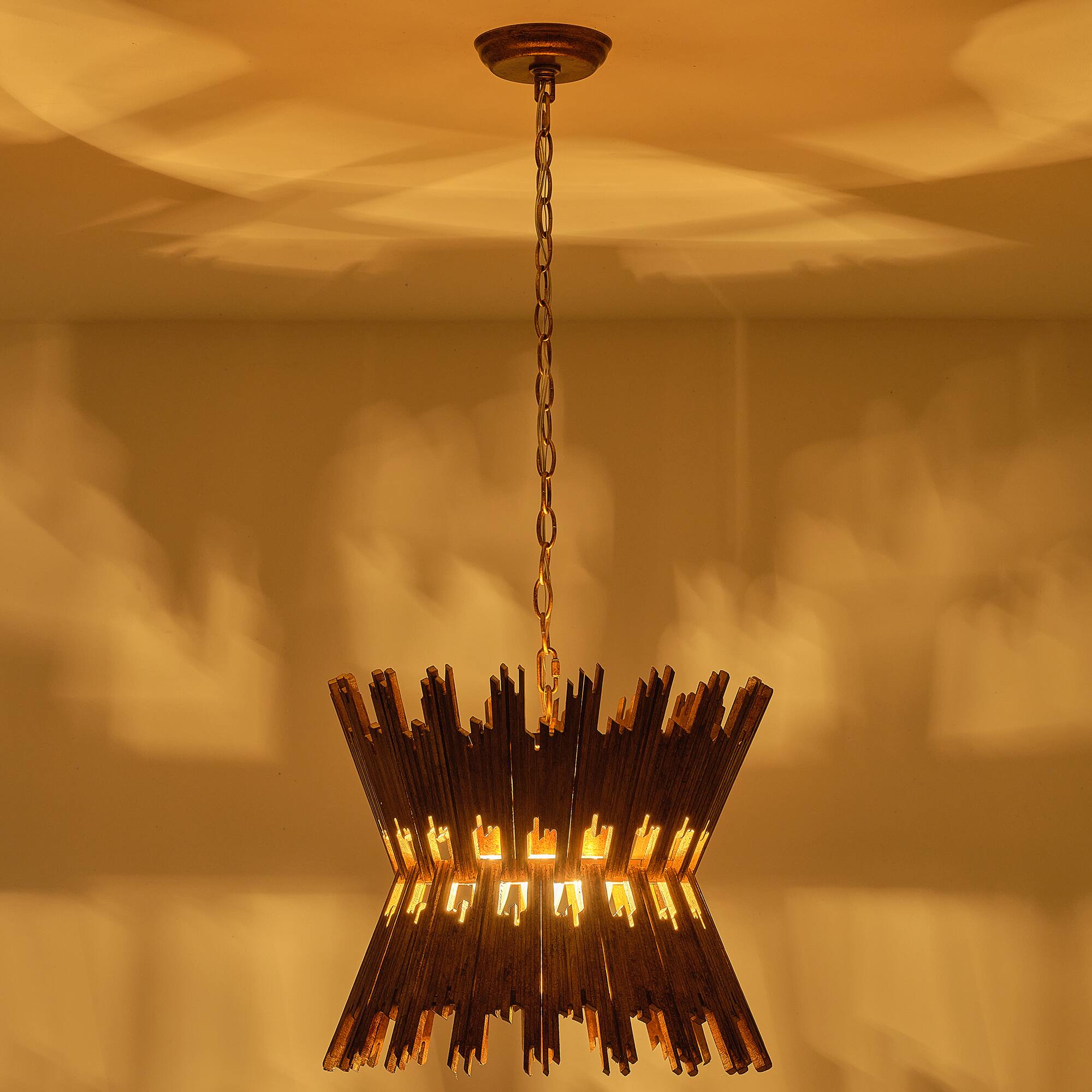 Alt View 5. Vaczon - 4-Light Vintage Wood Adjustable Chandelier Dimmable Statement Ceiling Light Fixture for Dining Room and Entryway - Gold.