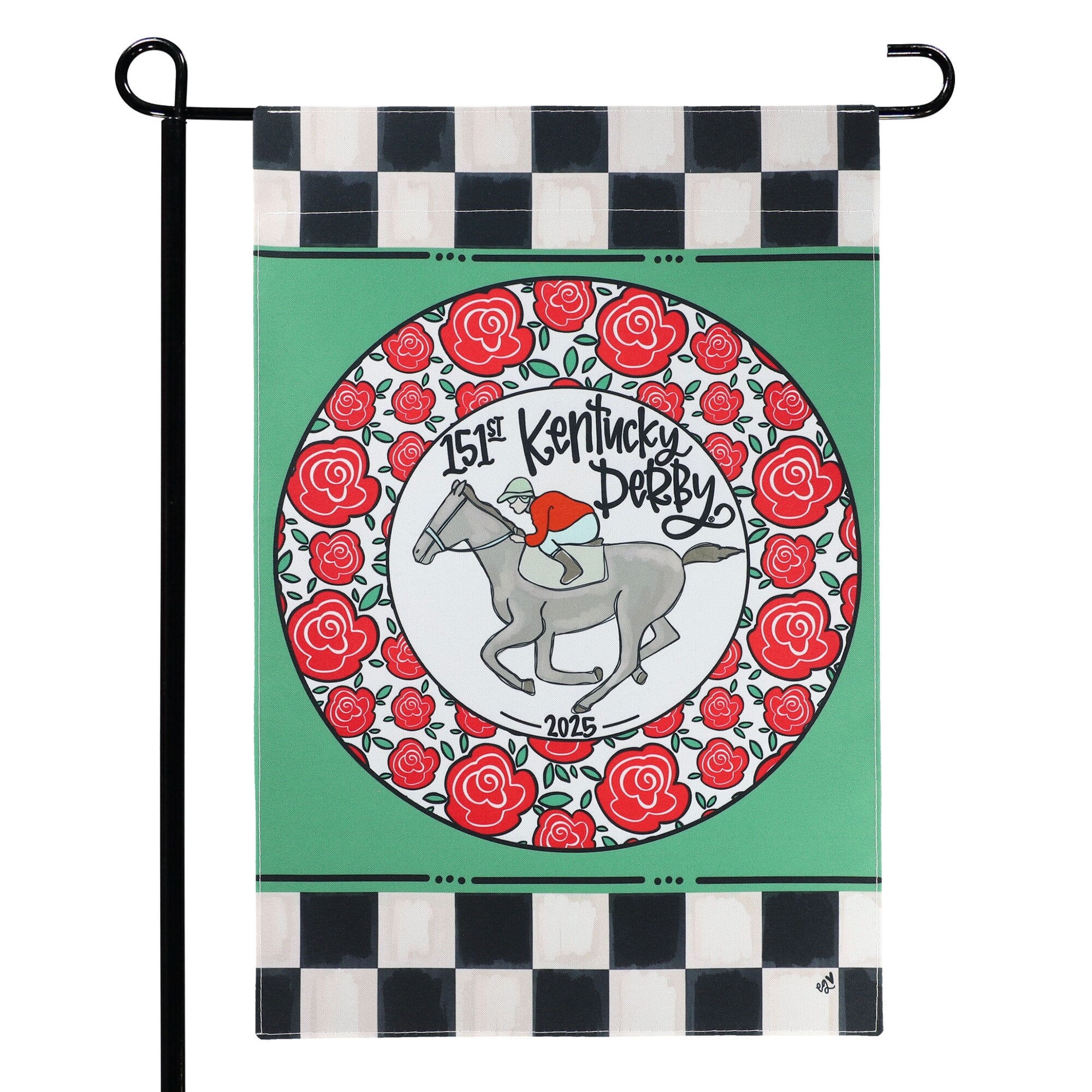 Magnolia Lane - 151st Kentucky Derby 12" x 18" Race Horse Flag - Green