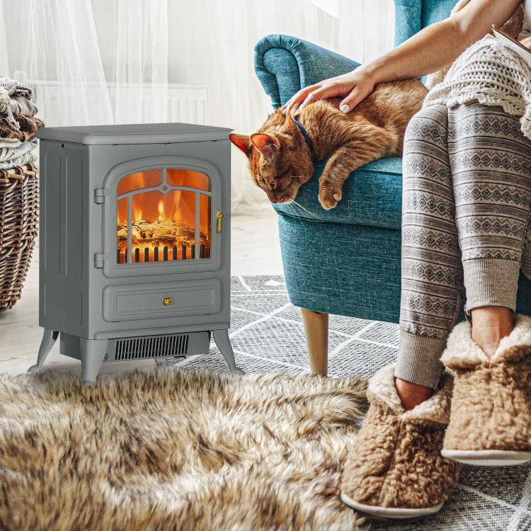 Alt View 1. PULUZ - Fireplace Stove, Electric Fireplace Heater with Realistic LED Flames and Logs, 725W/1450W - Gray.