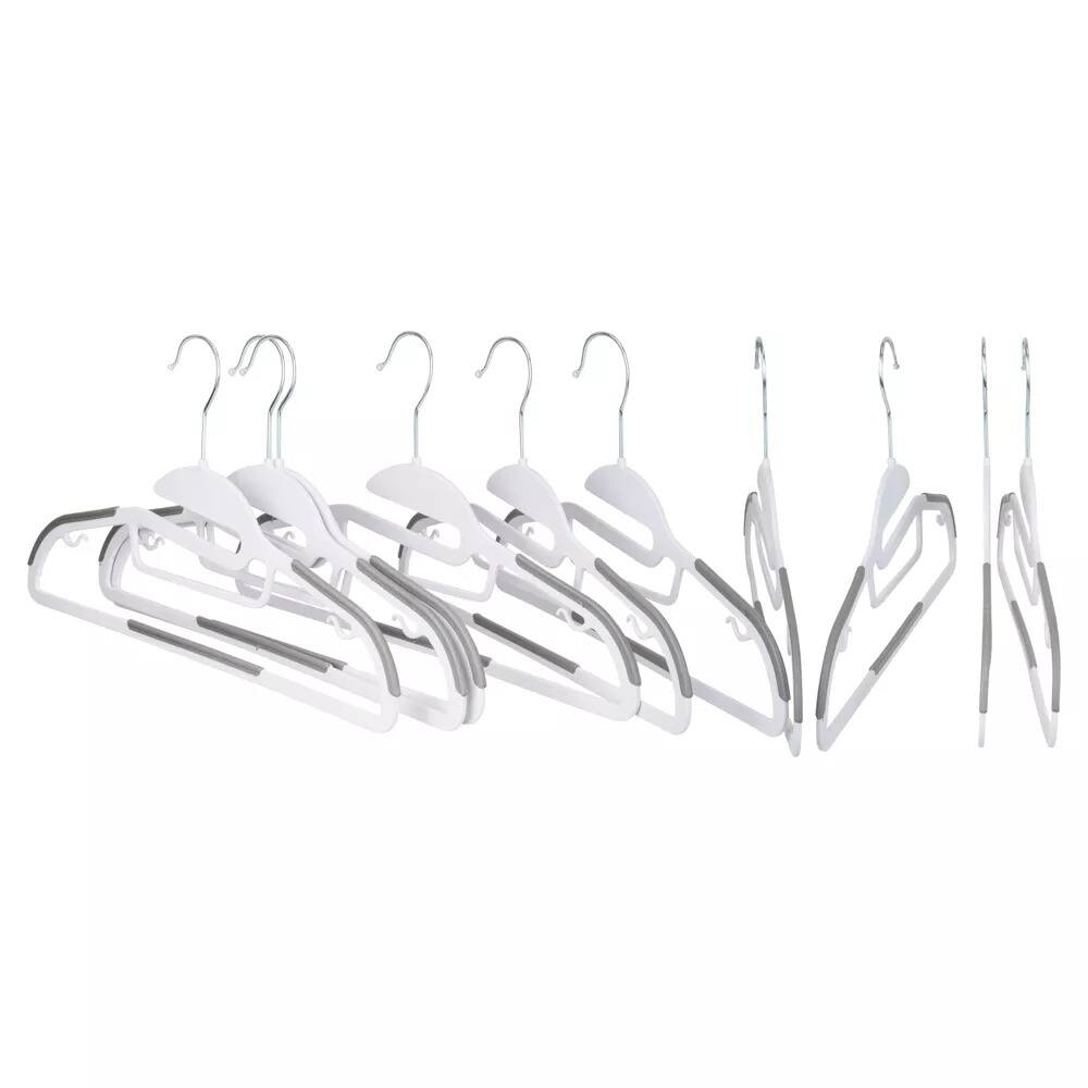 Alt View 4. Elle Decor - Set of 10 Easy-On Non-Slip Hangers, Heavy Duty Plastic with Strap Indents for All Garments - White.