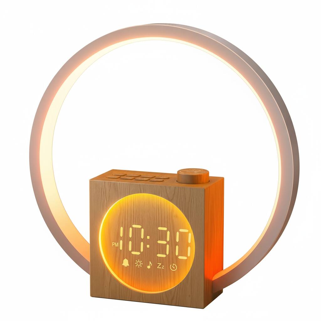 Front. Dazzed Corner - Alarm Clock, Wake up Light with White Noise,Night Light - Wooden.