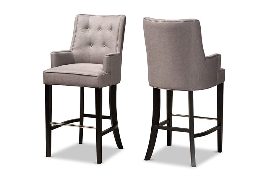 Baxton Studio - Aldon Modern and Contemporary Fabric Upholstered and Dark Brown Finished Wood 2-Piece Bar Stool Set - Grey/Dark Brown