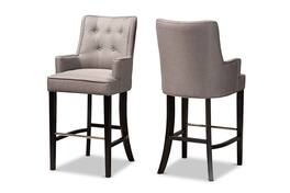 Baxton Studio - Aldon Modern and Contemporary Fabric Upholstered and Dark Brown Finished Wood 2-Piece Bar Stool Set - Grey/Dark Brown