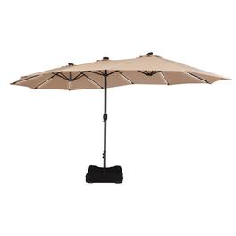 Boyel Living - Beige 15 FT Double-Head Patio Umbrella with Base with Solar Detachable Lights