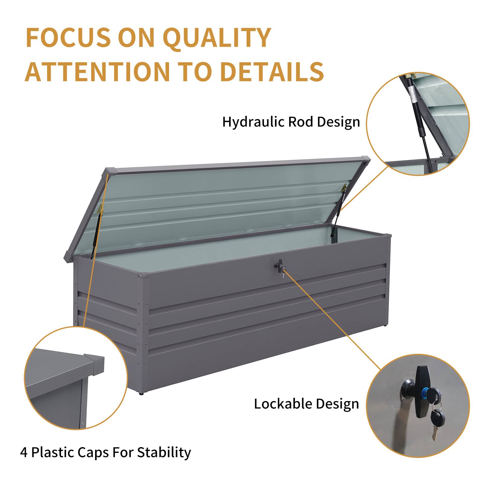 FOCUS ON QUALITY  
ATTENTION TO DETAILS

- Hydraulic Rod Design
- Lockable Design
- 4 Plastic Caps For Stability