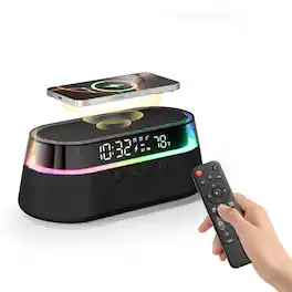 Dazzed Corner - Bluetooth Speaker Alarm Clock with Wireless Charging, FM Radio - Black