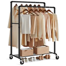 Songmics Home - Heavy-Duty Clothes Rack, Double-Rod Clothing Rack for Hanging Clothes, Industrial Garment Rack on Wheels, Metal Frame - Black