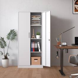 Anysun - 2-Door Multipurpose Large Metal Cabinet with Adjustable Shelves, Easy Installation - White