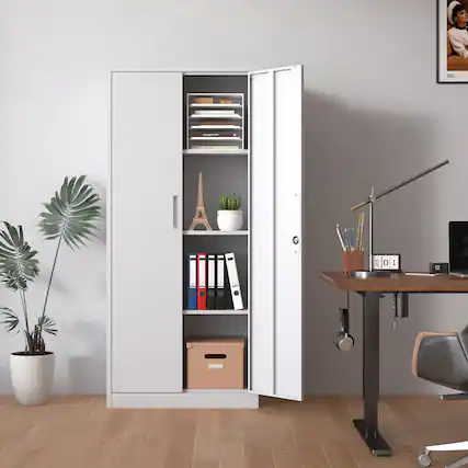 Front. Anysun - Anysun 2-Door Multipurpose Large Metal Cabinet with Adjustable Shelves, Easy Installation - White.