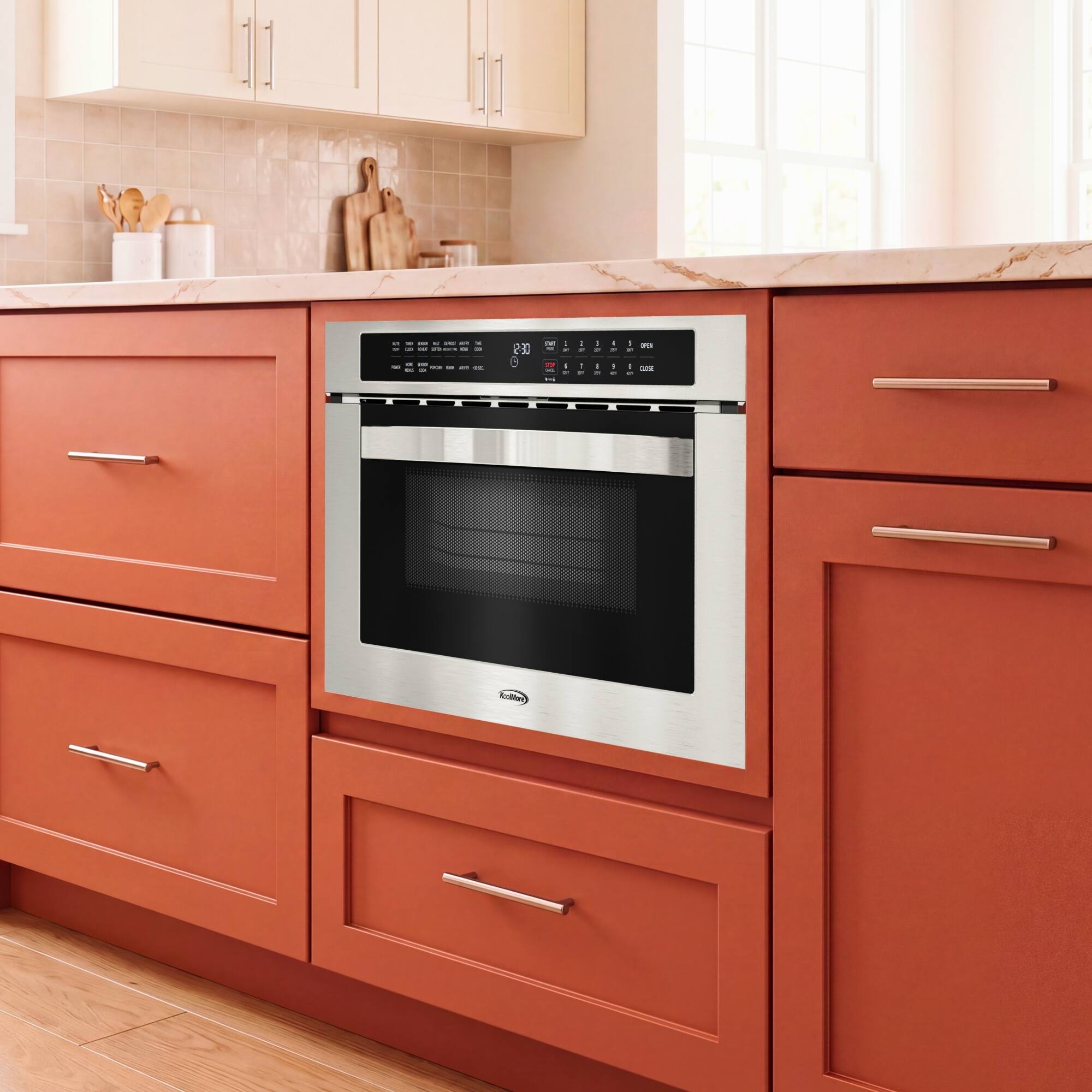Back. Koolmore - 24 in. Built-In Microwave Drawer with Air Fry, Sensor Cooking, Touch Controls & Stainless Steel Interior, 1.2 Cu. Ft. - Sliver and Black.