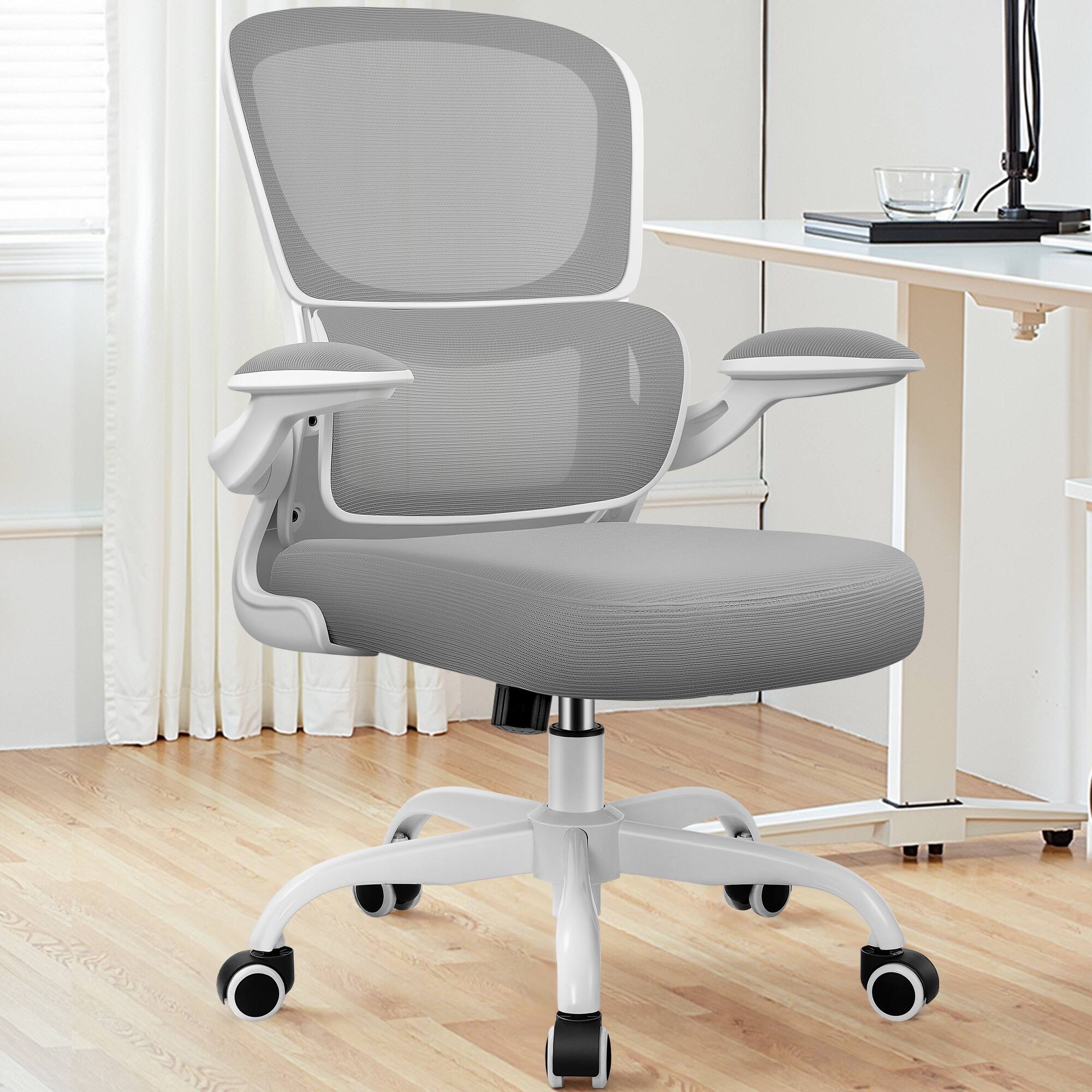 Alt View 5. KERDOM - Ergonomic Office Chair with Flip-up Arms, Breathable Mesh High Back Home Computer Chair with Lumbar Support, Desk Chair - Light Grey.