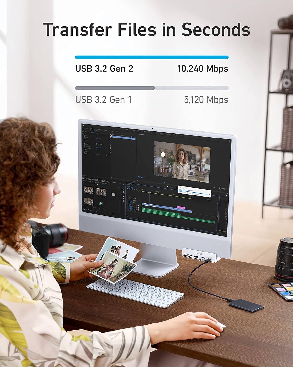 Transfer Files in Seconds  
USB 3.2 Gen 2: 10,240 Mbps  
USB 3.2 Gen 1: 5,120 Mbps