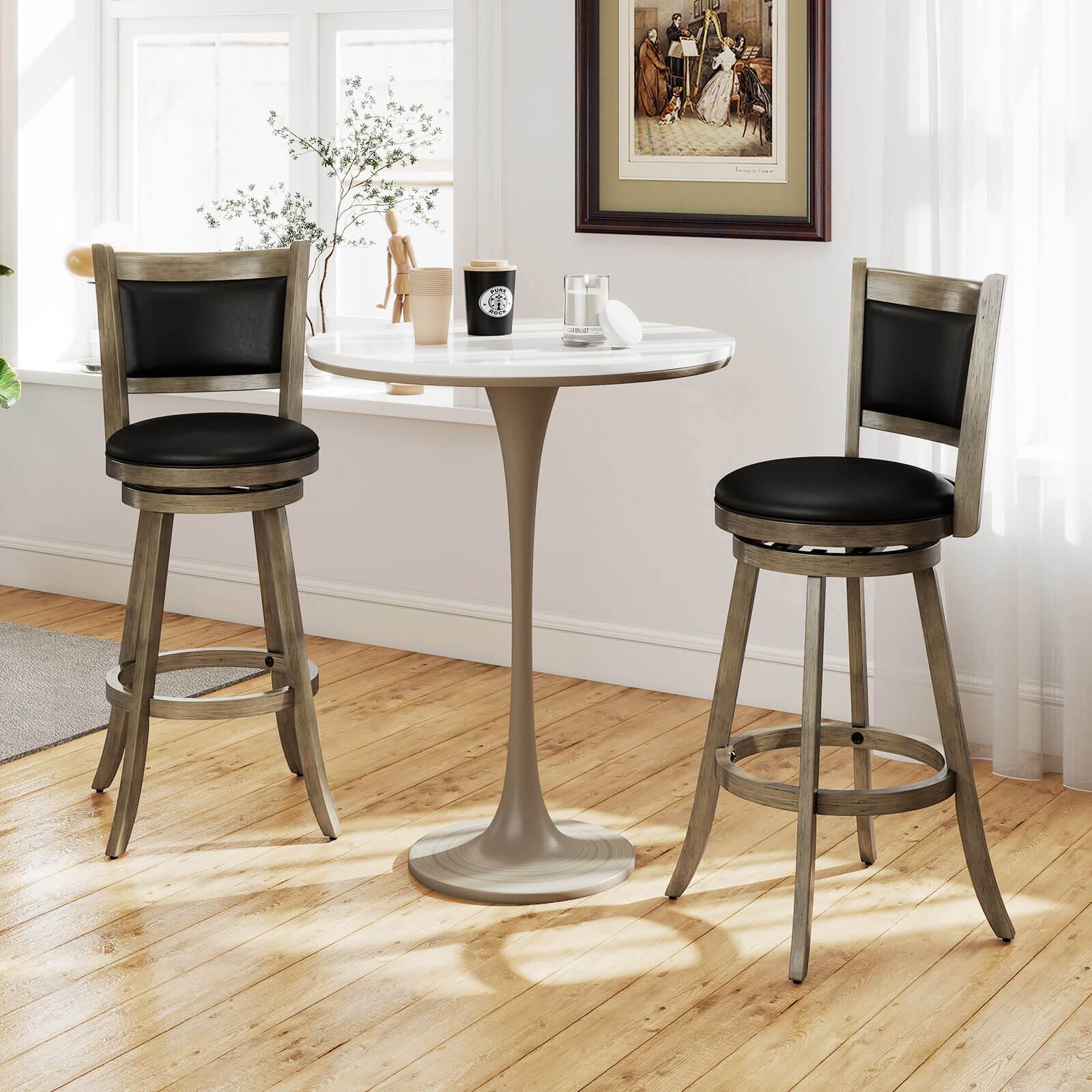 Alt View 3. Costway - Costway Swivel Bar Stools with Solid Rubber Wood Frame Set of 4 for Kitchen Island - Gray,Black.