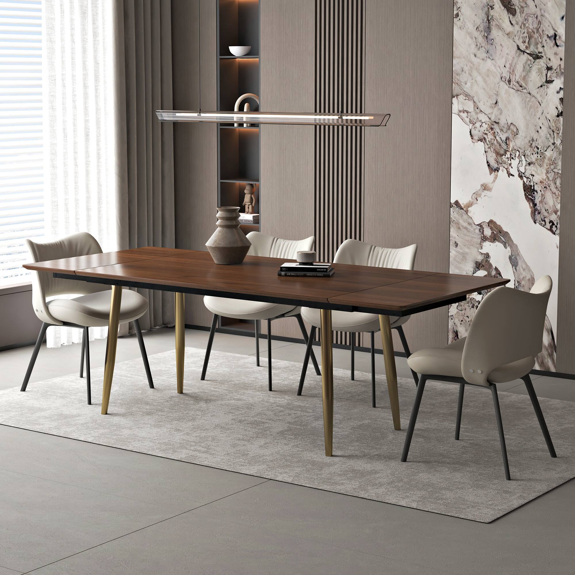 Alt View 1. luck idea - 94.4" Retractable Dining Table, Seats 8 - 10 People,Modern Mid-Century Kitchen Dinner Tables - Walnut Color.