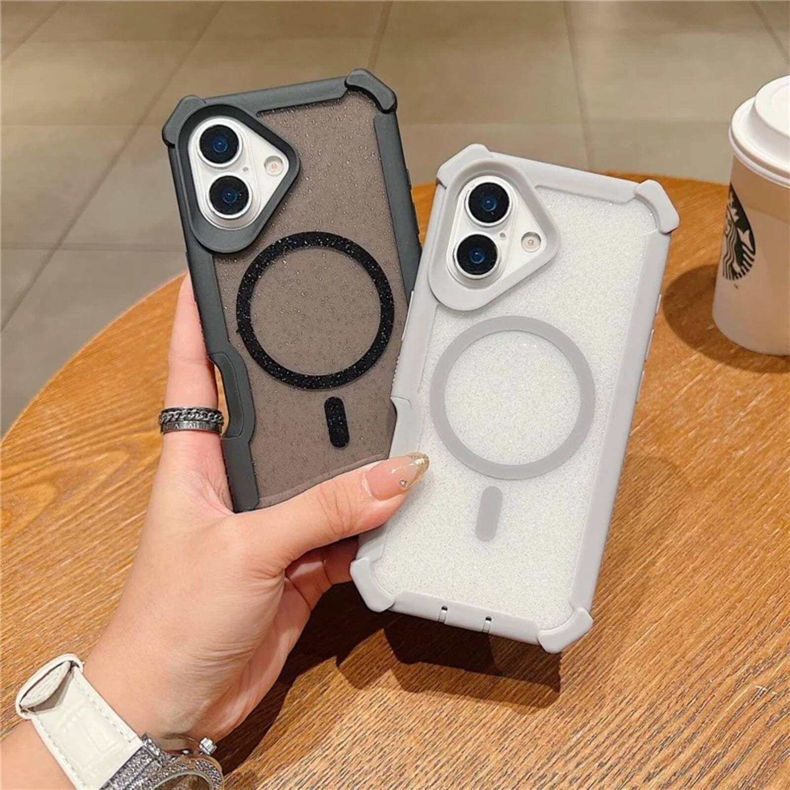 Alt View 2. UUCOVER - For Apple iPhone 17 Magnetic Case Compatible with Magsafe Detachable 2 in 1 Shockproof Frame Glitter Clear Phone Cover - Purple.