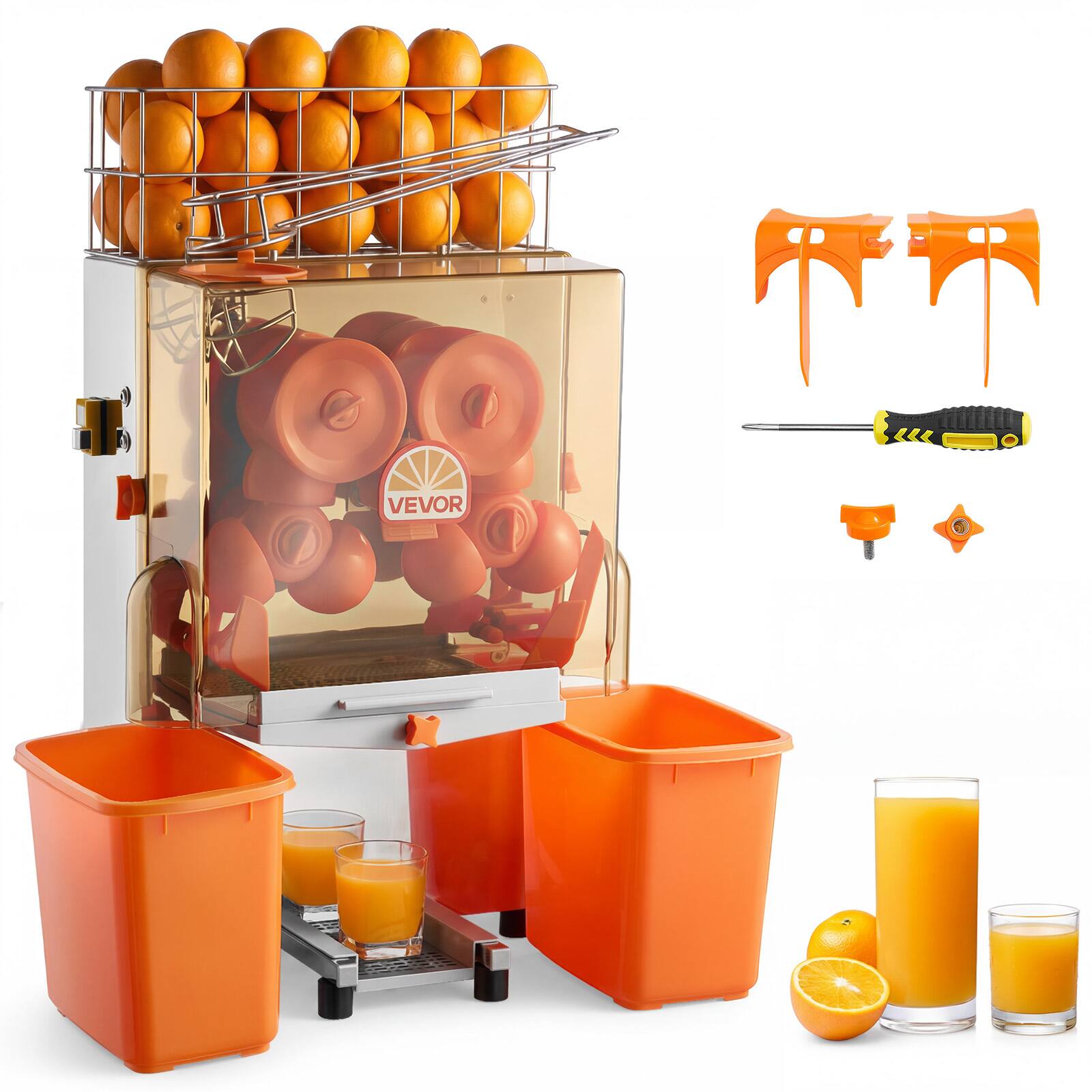 Front. VEVOR - Commercial Orange Juicer Machine, 120W Electric Orange Juice Press, Stainless Steel Orange Squeezer for 20 per Minute - Orange;Silver.