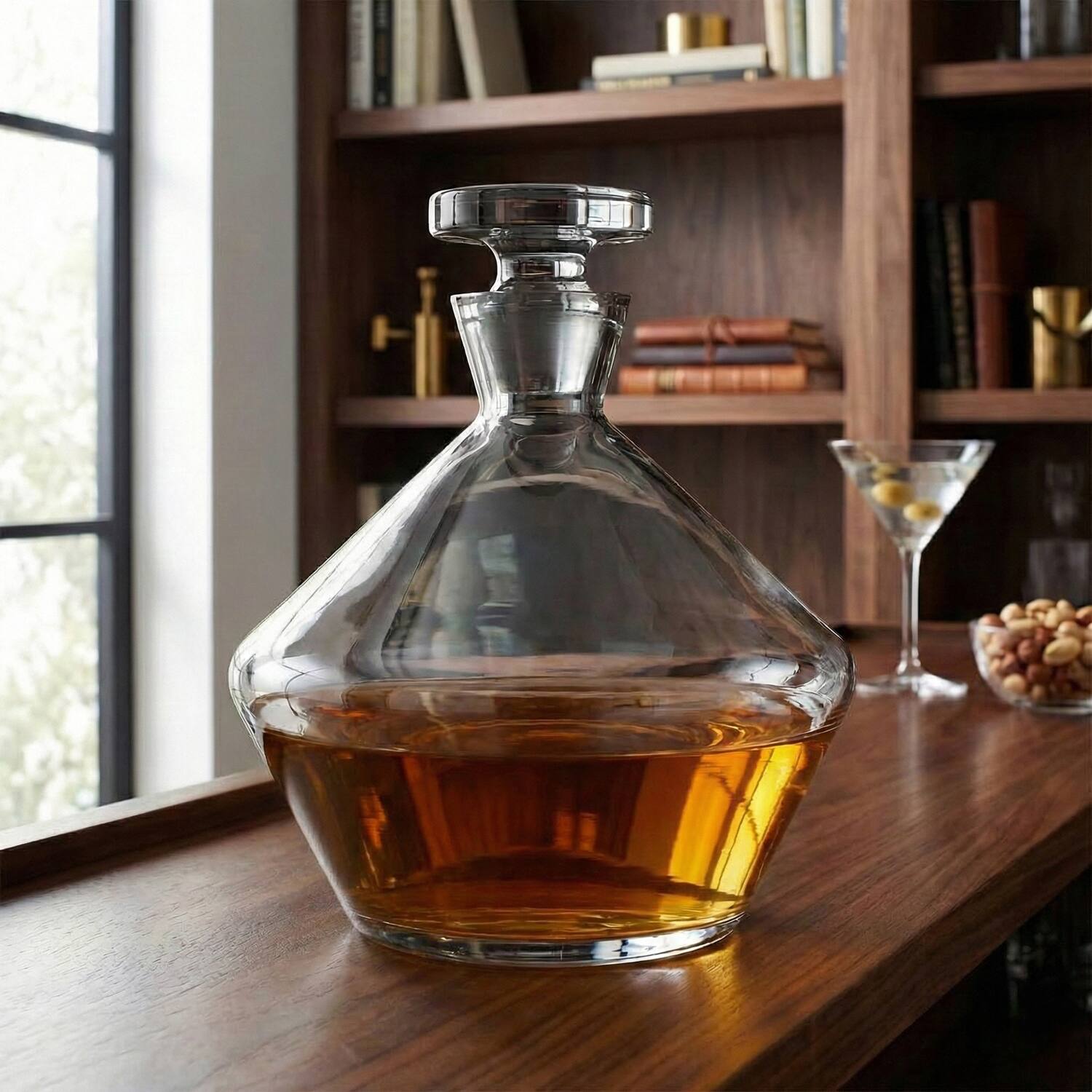 Left. Jay Import - Smoky Gray Glass Whiskey Decanter (49 oz) with Stopper - Gray.