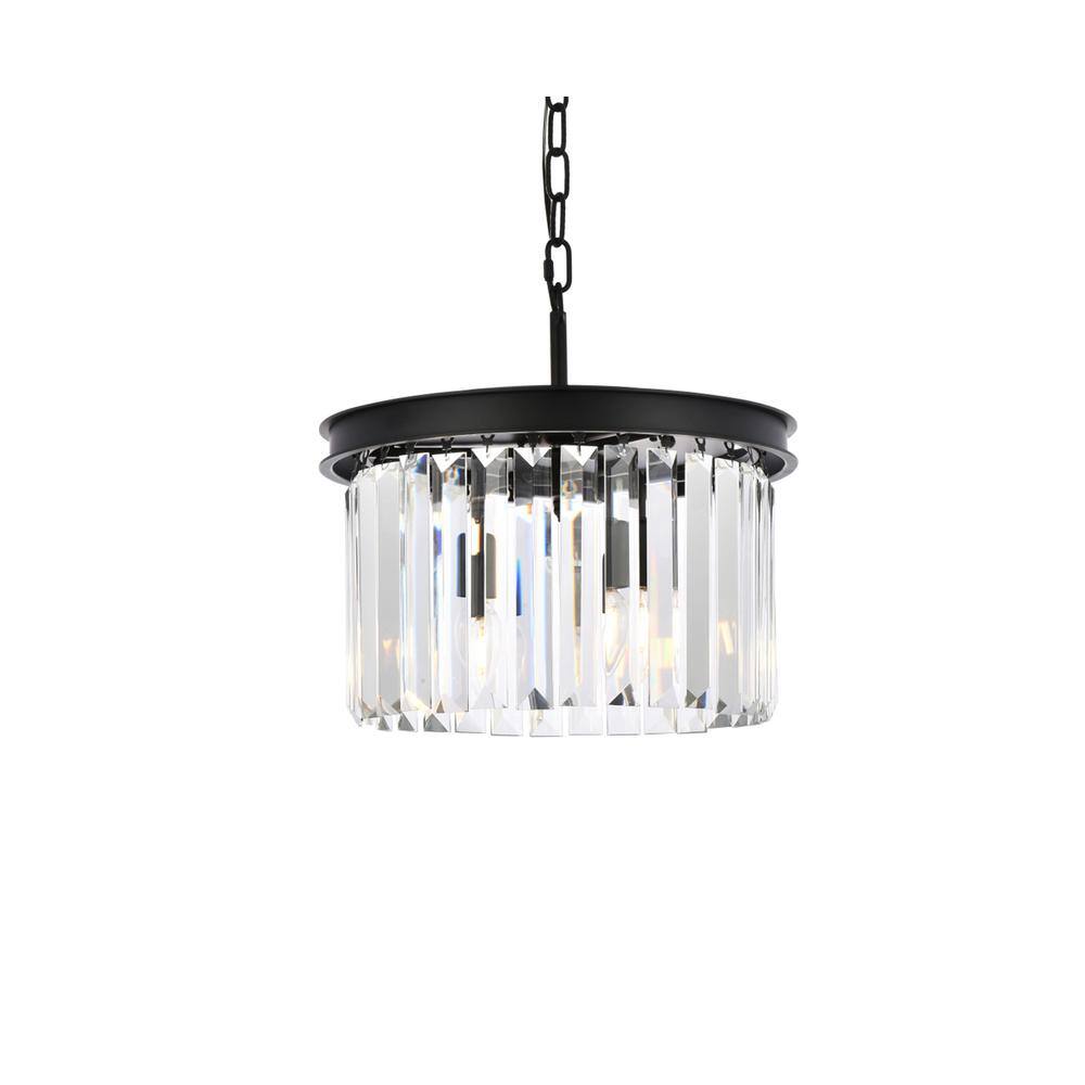 Angle. Urban Classic - Sydney 3 light Matte Black Pendant Clear Royal Cut Crystal - Matte Black.