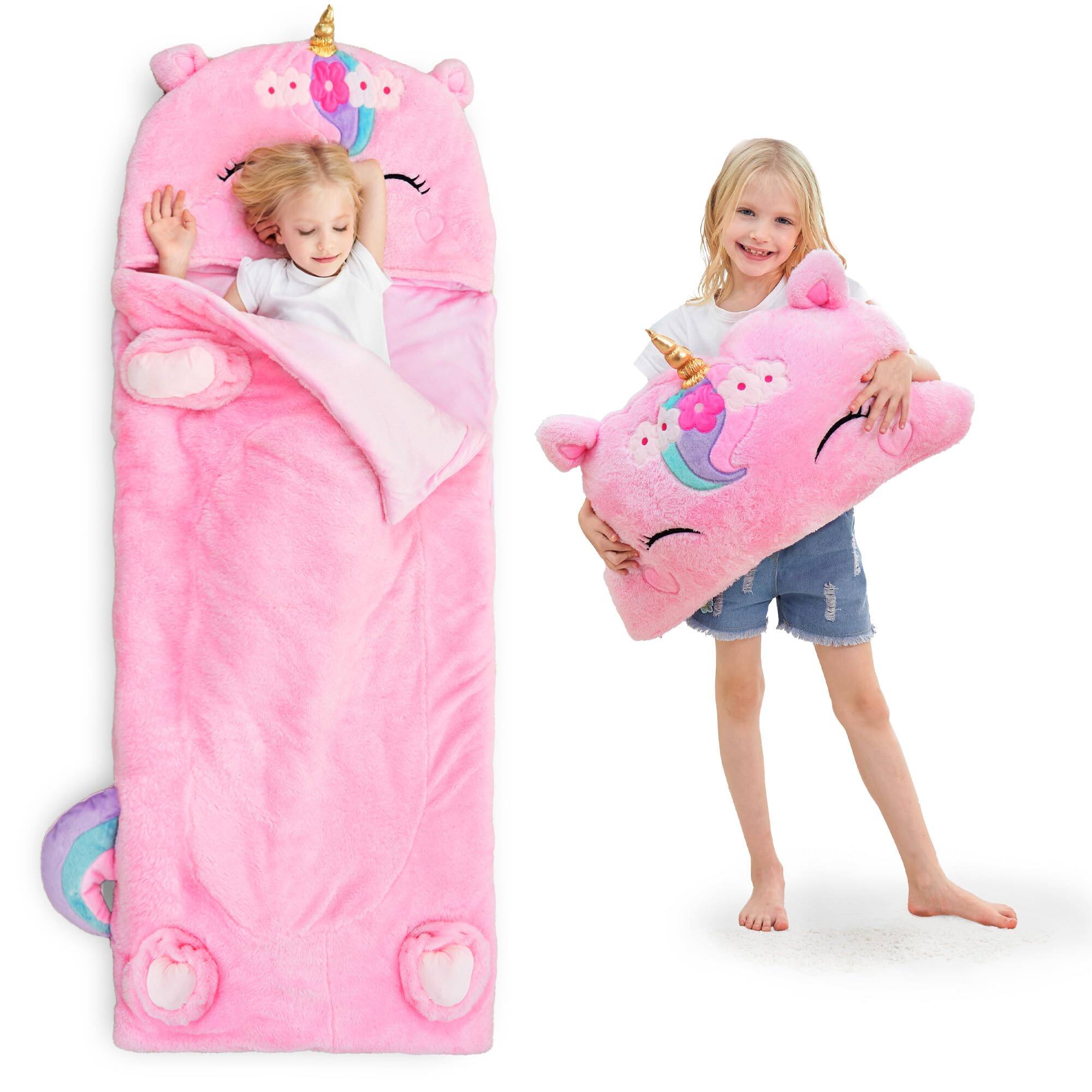 Front. Dapper Styles - Iplay Ilearn Unicorn Sleeping Bag Girl Nap Mat Plush Animal Slumber 2 In 1 Pillow Birthday Gift Travel Slee... - Unicorn.