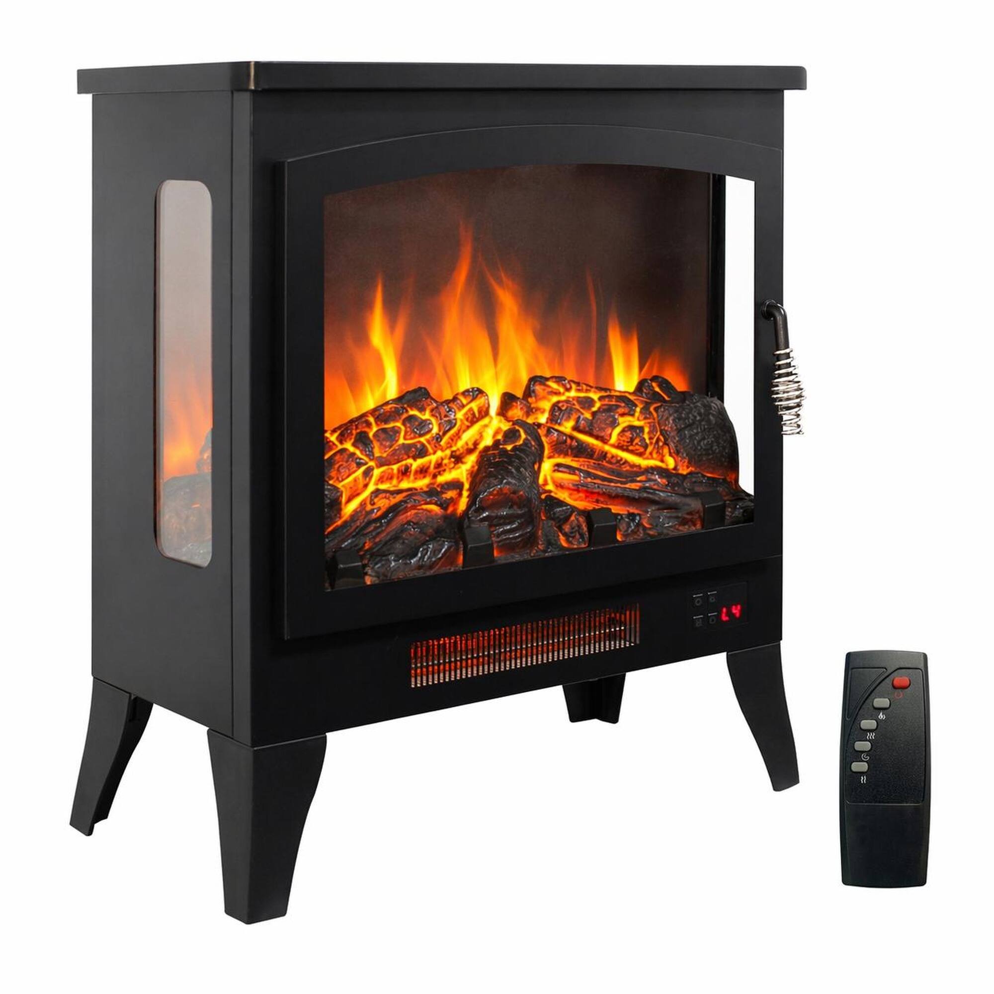 Front. RYHNUYNE - 21" Three-Sided Freestanding Electric Fireplace Stove with 3D Flame Effect & Remote Control for Living Room - Antique Black.