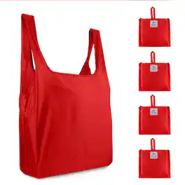 Zulay Kitchen - 5 Pack 50 Pound Reusable Grocery Bags - Large Foldable Reusable Bags With Handles and Drawstring Bag - Red