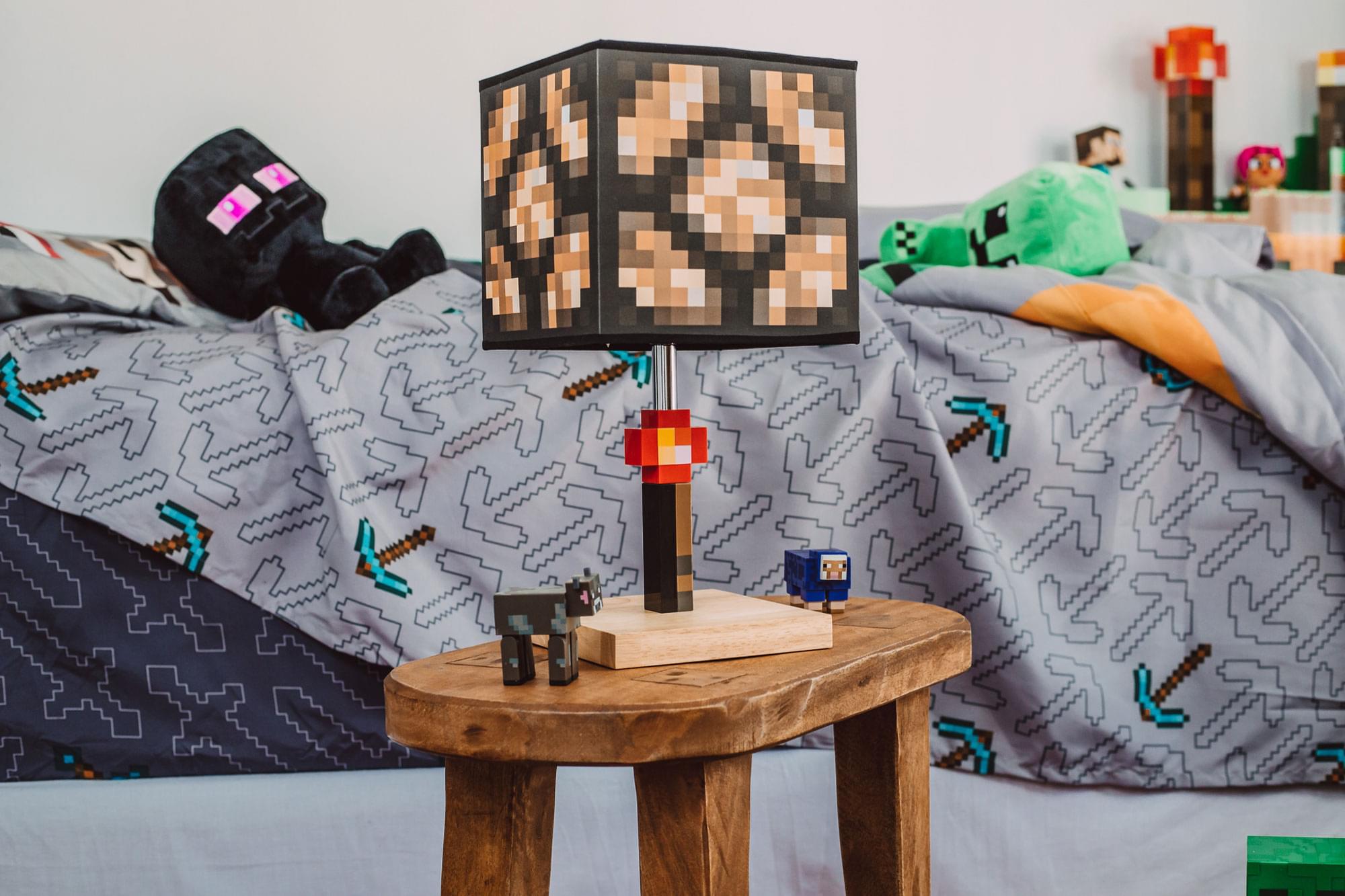 Alt View 3. Ukonic - Minecraft Glowstone 14 Inch Corded Desk LED Bedside Night Light Lamp for Gamers - Brown.