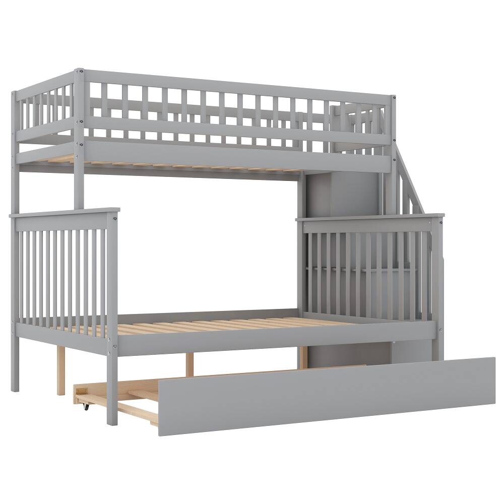 Alt View 6. Loheer - Loheer Twin Over Full Bunk Bed with Trundle and Staircase Gray - Gray.