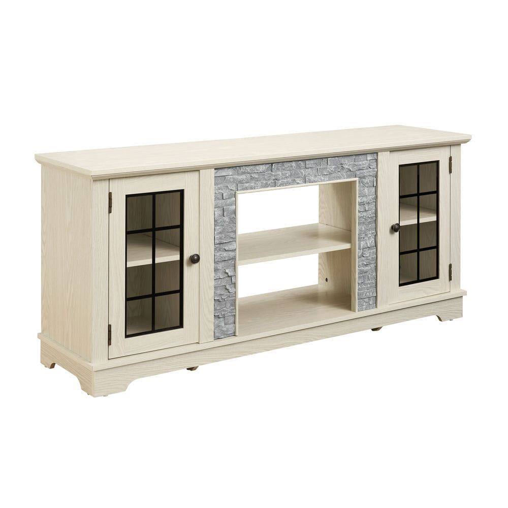 Angle. Kadyn - 58-Inch Faux Stone TV Stand with 2 Doors, Modern Media Console - White - White.