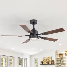 Breezary - 52-in Indoor Large LED Ceiling Fan with 6-Speed Reversible Motor, 3-Color Light, 6'' Downrod, with Remote - Matte Black