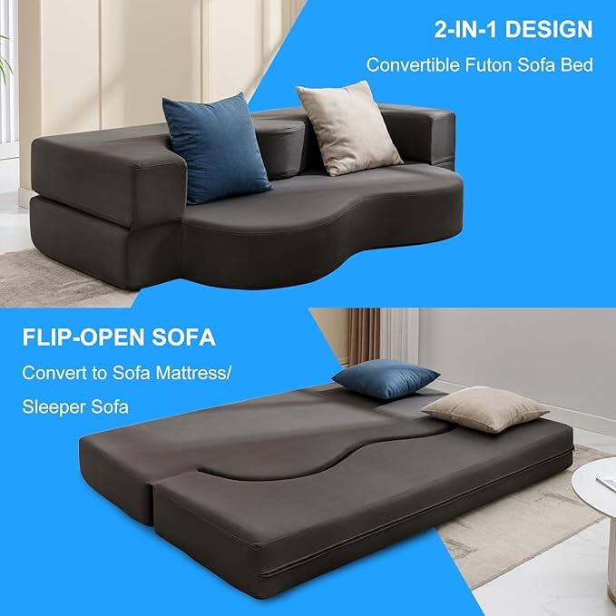 2-IN-1 DESIGN  
Convertible Futon Sofa Bed  

FLIP-OPEN SOFA  
Convert to Sofa Mattress/ Sleeper Sofa