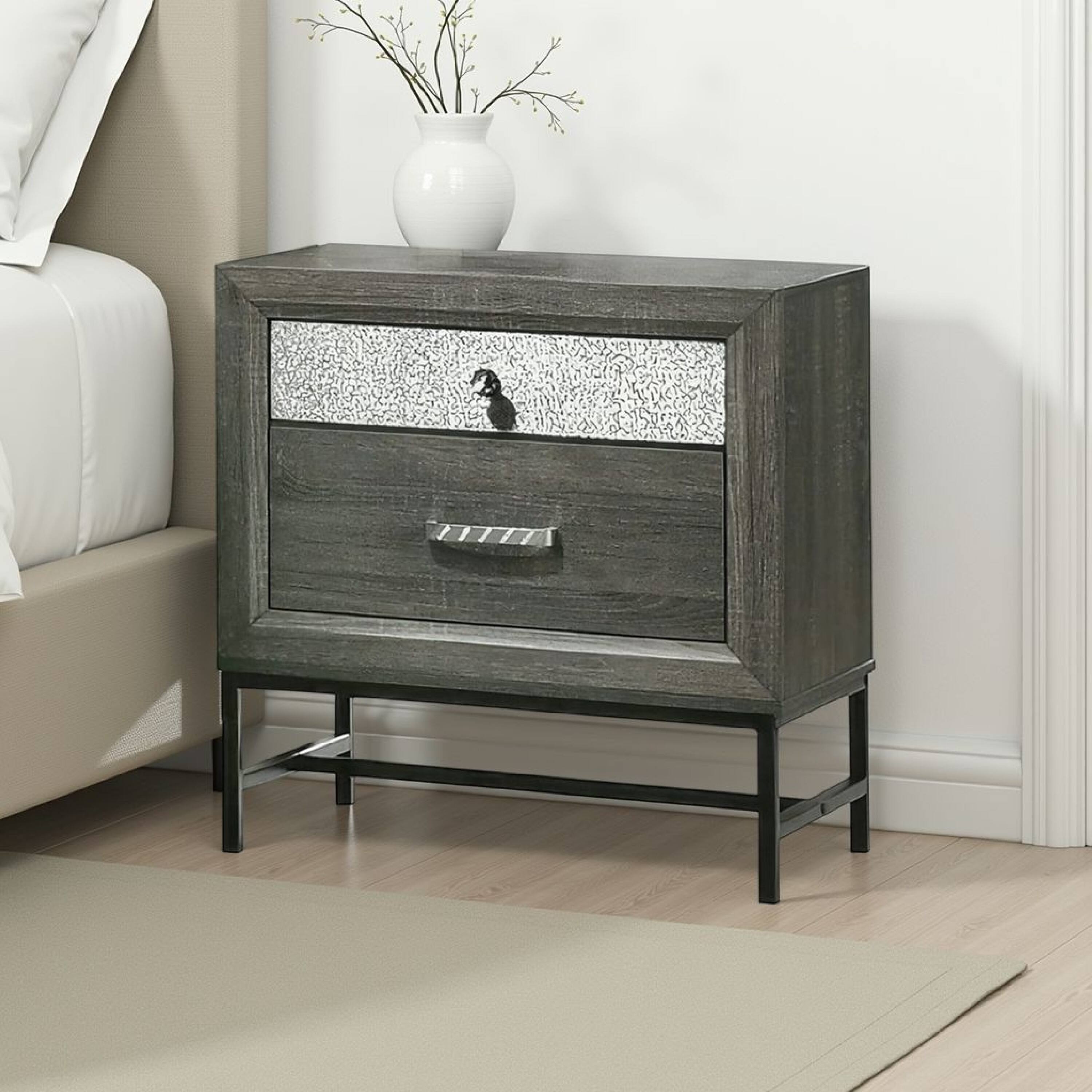 Alt View 5. Manhattan Lane - Lito 25 Inch Nightstand, 1 Drawer and Jewelry Tray - Gray, Silver, Black.