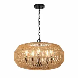 RYHNUYNE - 5-Light Pendant Chandelier with Adjustable Metal Chain, Farmhouse Boho Ceiling Light Compatible Bulbs Not Included