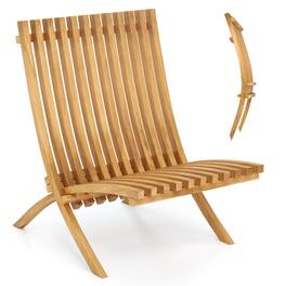 Gymax - Folding Patio Chair Teak Wood Outdoor Lounge Chair w/ Slatted Seat & Backrest - Natural