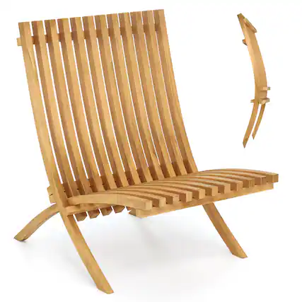 Front. Gymax - Gymax Folding Patio Chair Teak Wood Outdoor Lounge Chair w/ Slatted Seat & Backrest - Natural.