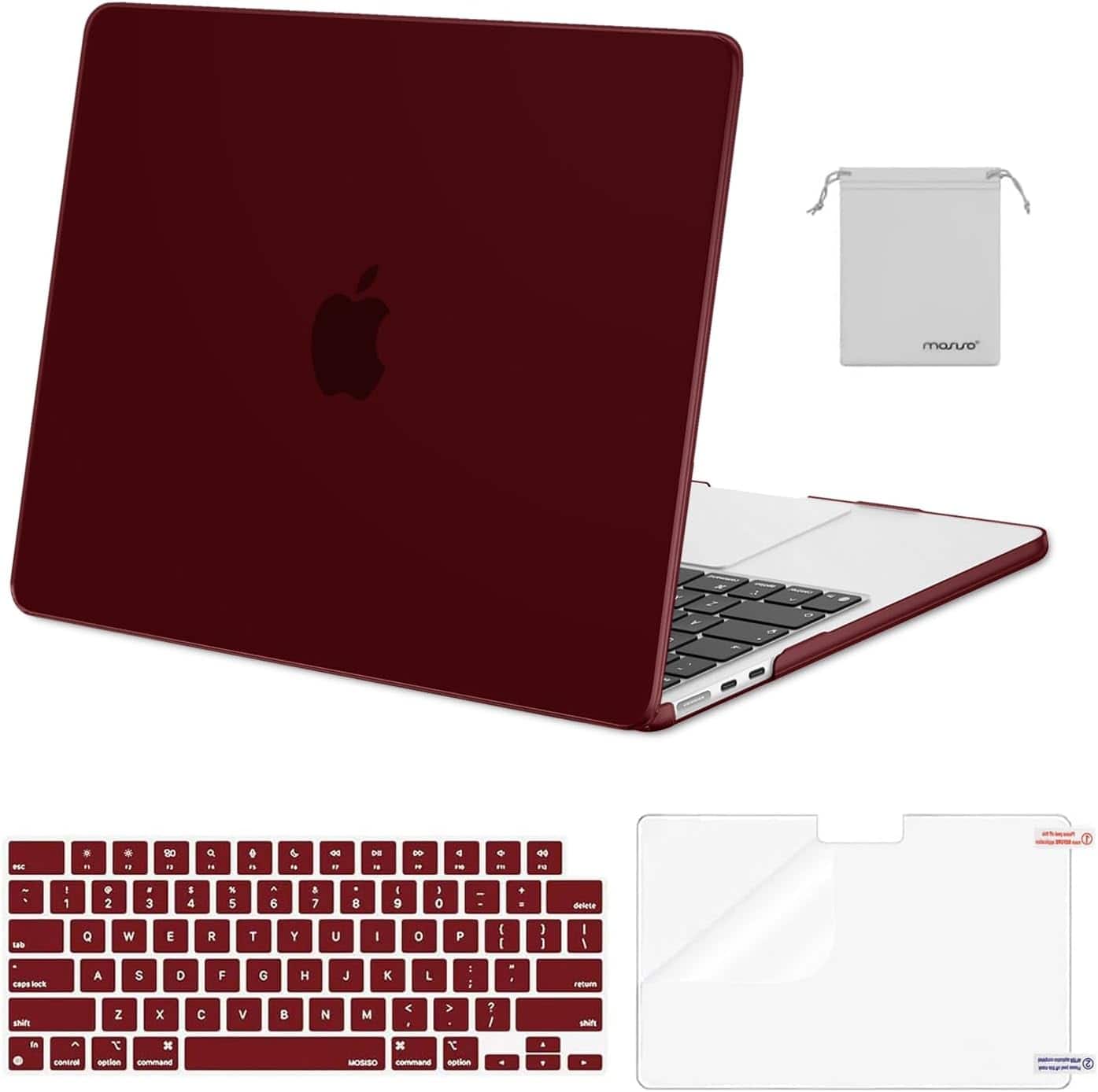 mosiso - Case for 13-inch MacBook Air M5 A3449 M4 A3240 M3 A3113 M2 A2681 with Keyboard Cover Screen Protector and Pouch - Burgundy price history on PriceWatchPro