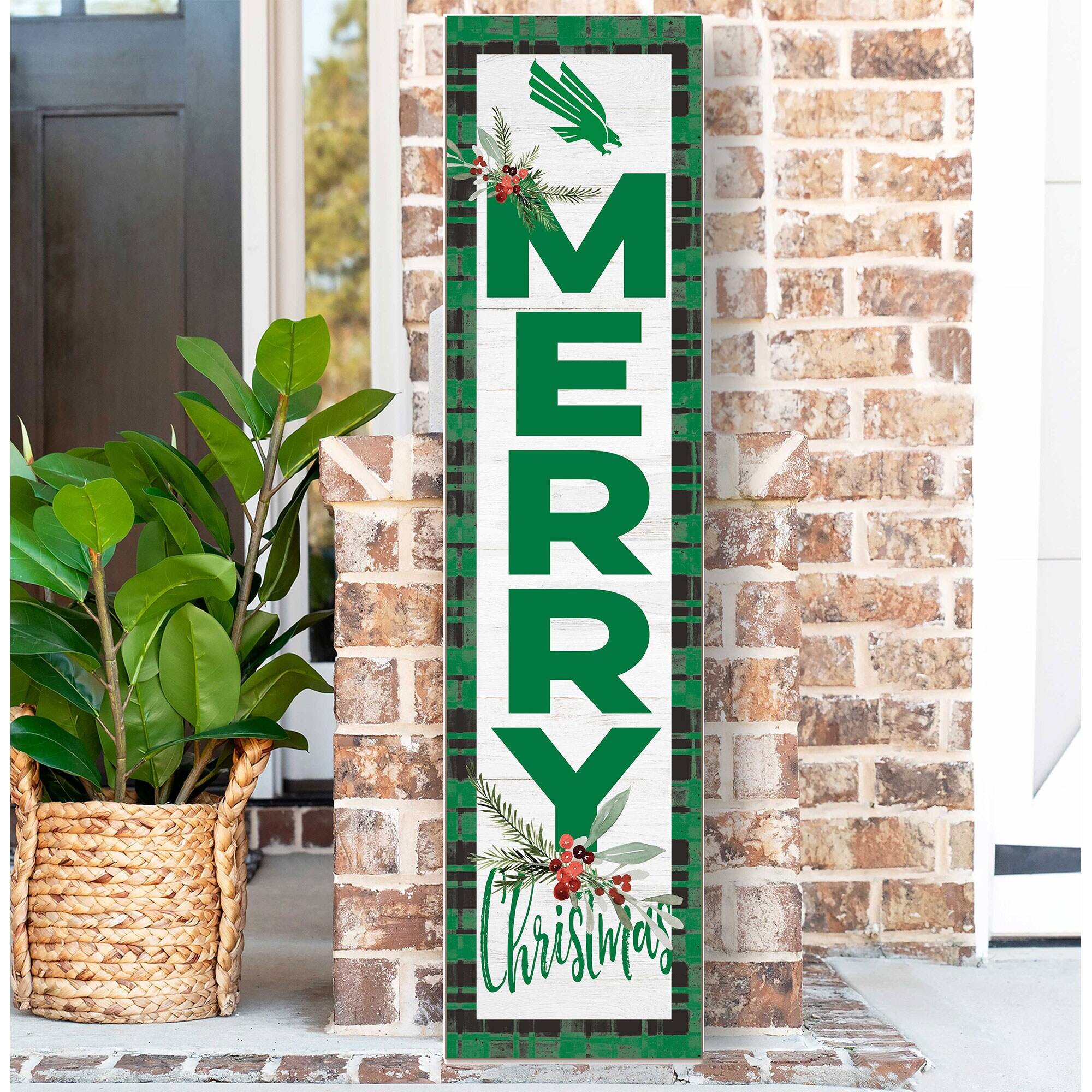 Alt View 1. Jardine - North Texas Mean Green 12'' x 48'' Outdoor Merry Christmas Leaner - White.