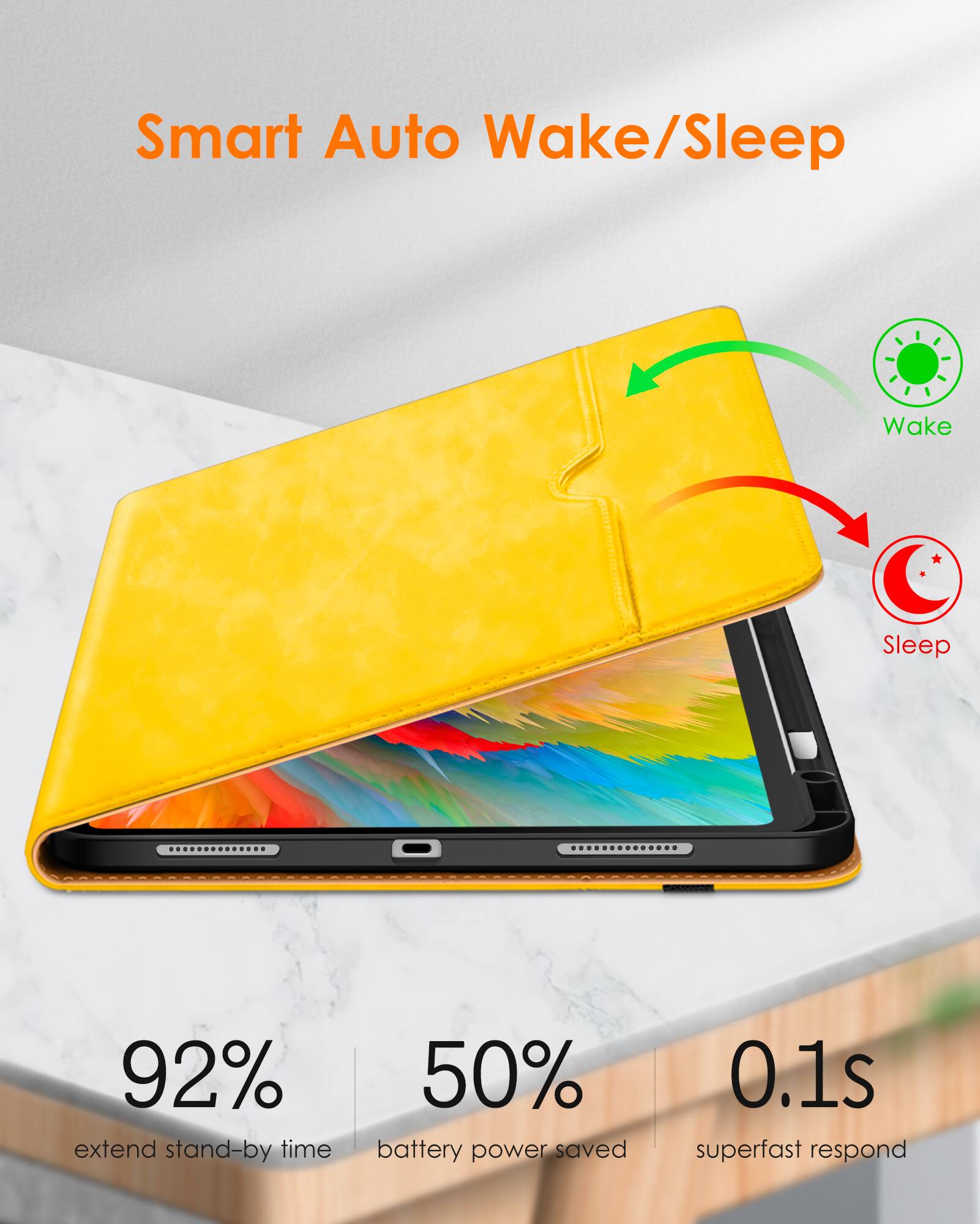 Smart Auto Wake/Sleep

- 92% extend stand-by time
- 50% battery power saved
- 0.1s superfast respond

Wake
Sleep