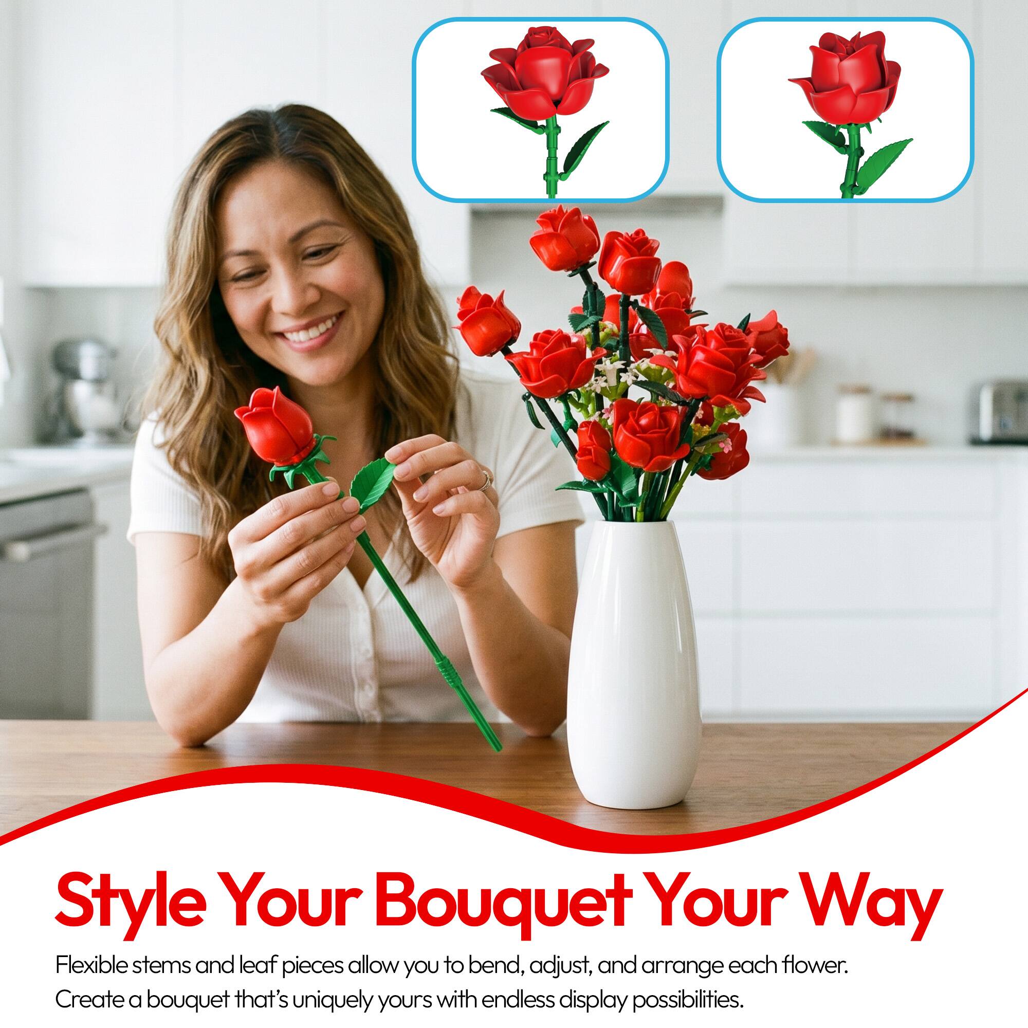 Style Your Bouquet Your Way

Flexible stems and leaf pieces allow you to bend, adjust, and arrange each flower. Create a bouquet that's uniquely yours with endless display possibilities.