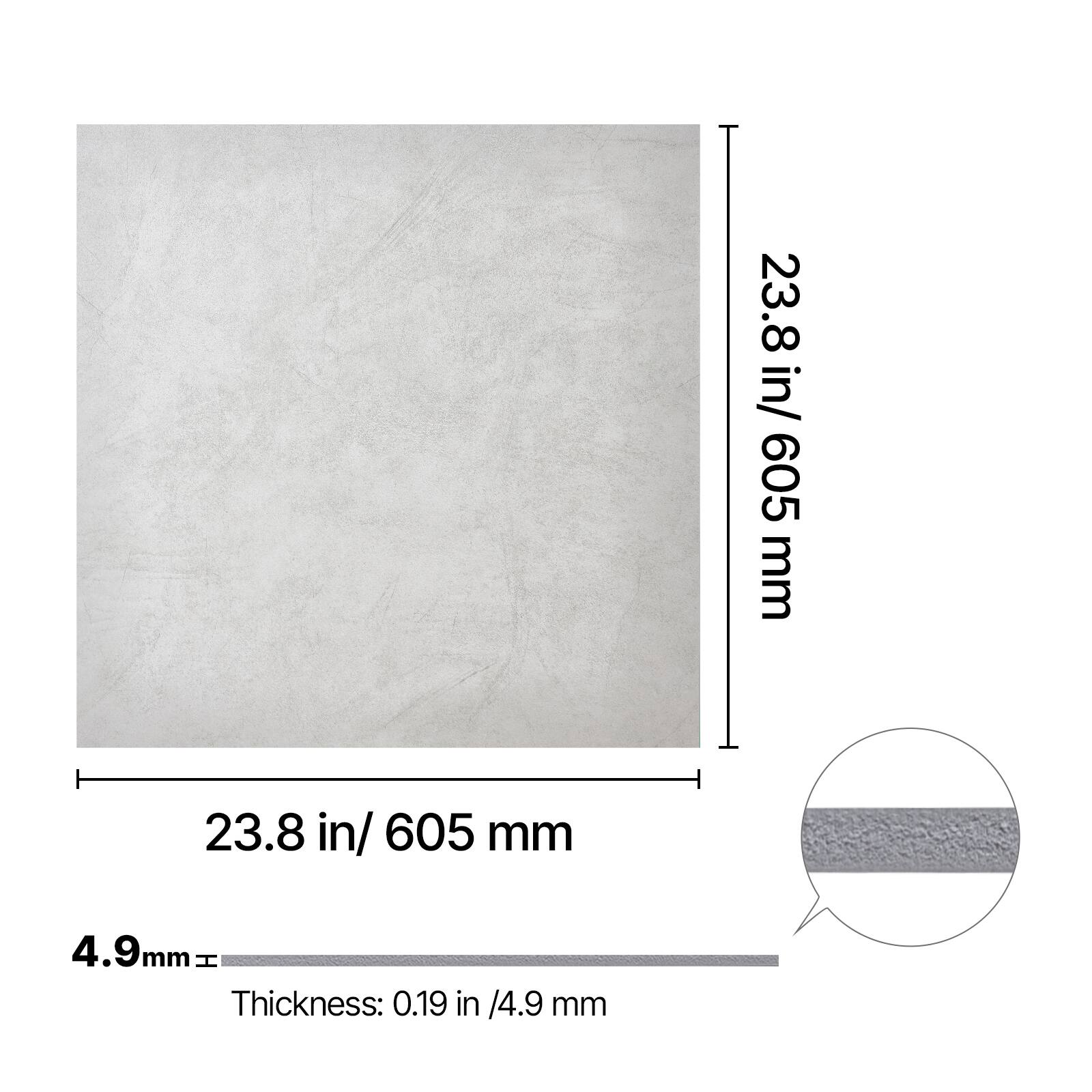 23.8 in/ 605 mm  
4.9 mm  
Thickness: 0.19 in / 4.9 mm