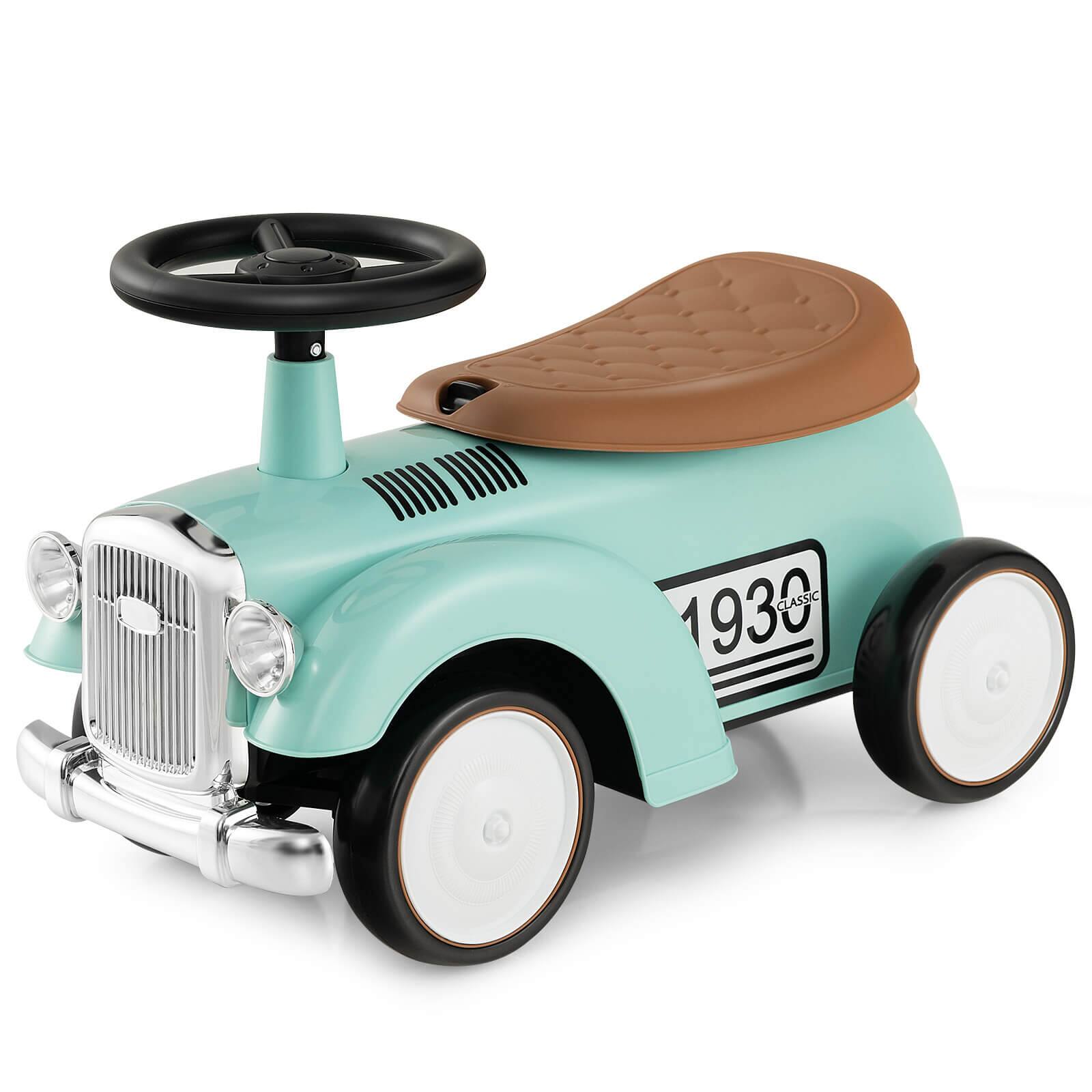 Costway - Retro Kids Ride-on Toy Kids Sit to Stand Vehicle with Working Steering Wheel - Green