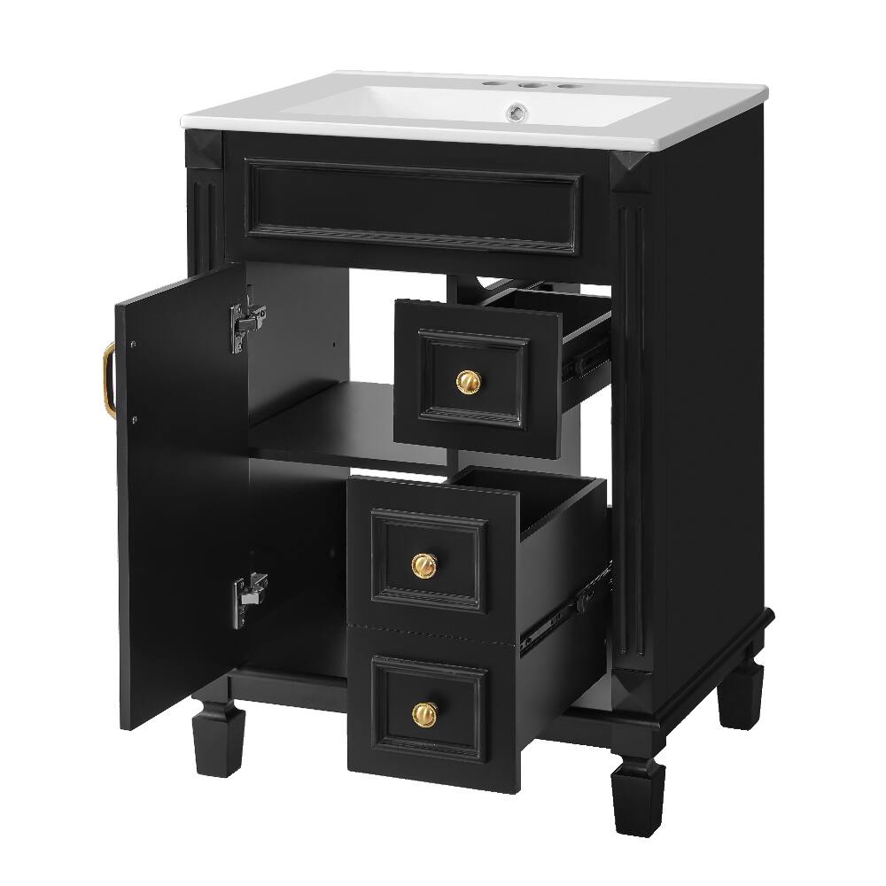 Alt View 8. Loheer - Loheer 24 inch bathroom vanity with sink, small bathroom sink cabinet with 2 drawers, black - Black.