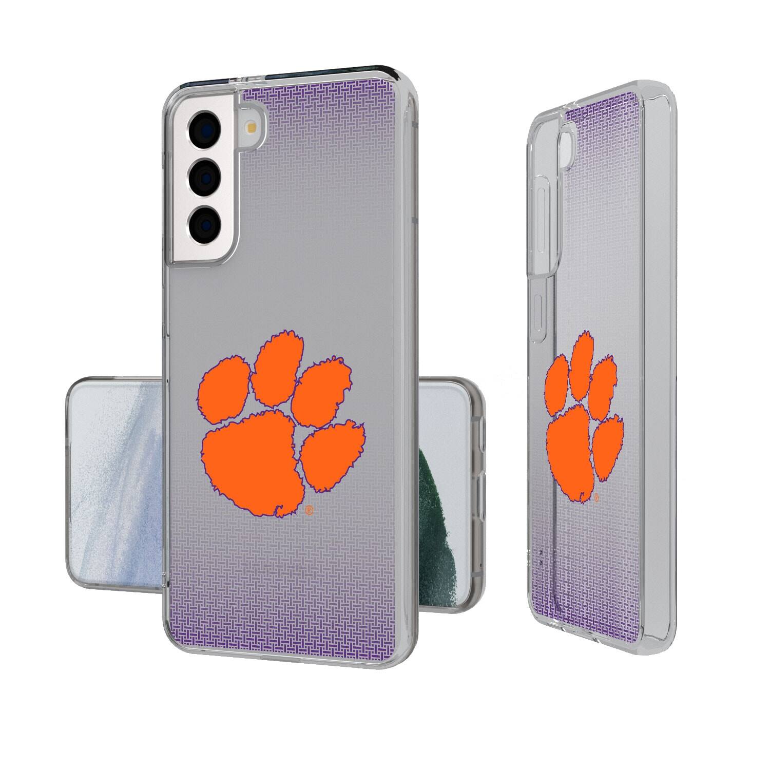 Front. Keyscaper - Clemson Tigers Linen Logo Galaxy Clear Case - S24 - Multicolor.