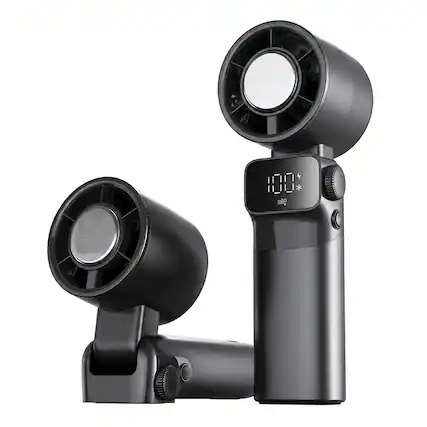 Front. COWIN - Foldable Portable Handheld Turbine Mini Fan 100 Speed Settings Type C Fast Charging LED Display - black.